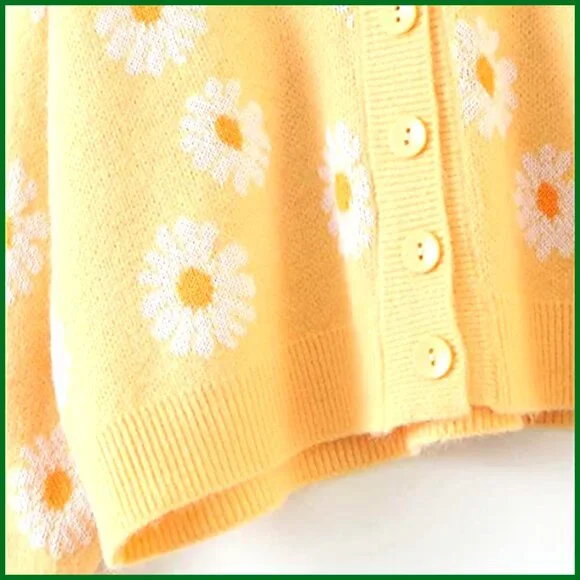 Long Sleeve V Neck Cardigan Sweater Y2K Patterned Knit Button Front Loose Fit